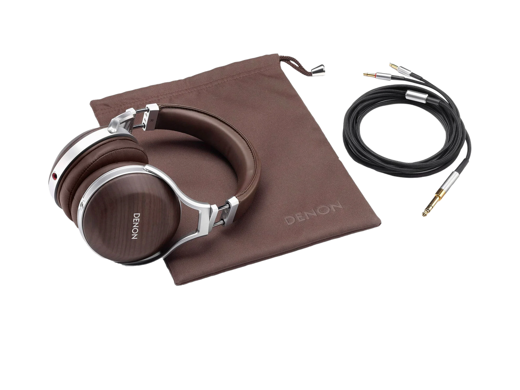 DENON AH-D5200 Closed-Back Over-Ear Headphones ZEBRAWOOD - included items