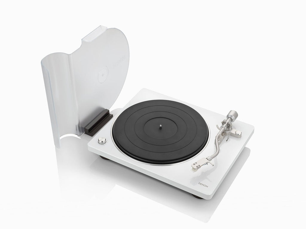 DENON DP-400 Belt-Drive Turntable White - dust cover open
