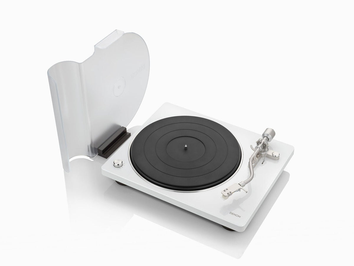 DENON DP-400 Belt-Drive Turntable White - dust cover open